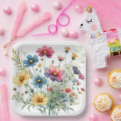 青 赤 黄 花柄 ペーパープレート (パーティー)