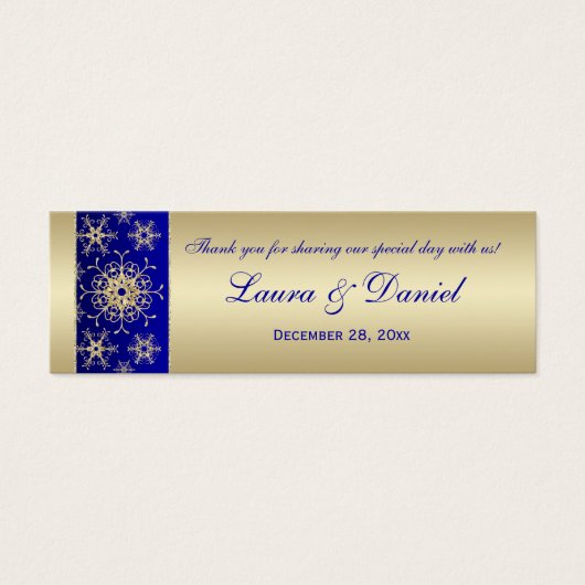 青、金ゴールドきらびやかな雪片結婚式の引き出物ラベル2 (正面)