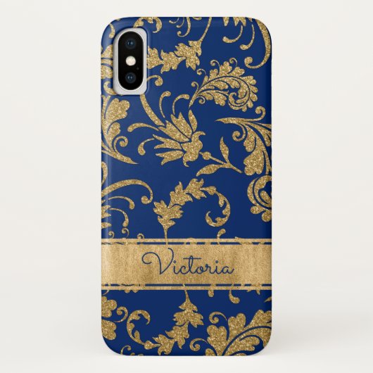 青、金ゴールドの花の穹窖のiPhone Xの場合 Case-Mate iPhoneケース (裏面)