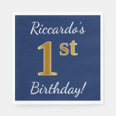 青、金ゴールドフェイク1歳の誕生日+名前をカスタムする スタンダードランチョンナプキン (正面)