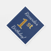 青、金ゴールドフェイク1歳の誕生日+名前をカスタムする スタンダードランチョンナプキン (角)