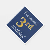 青、金ゴールドフェイク3回目の誕生日+名前をカスタムする スタンダードランチョンナプキン (角)