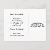 青、金ゴールドフェイク3回目の誕生日+名前をカスタムする ポストカード (裏面)