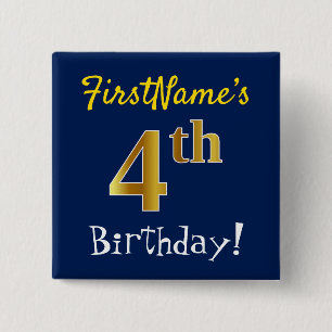 青、金ゴールドフェイク4歳の誕生日、名前をカスタムする付き 缶バッジ