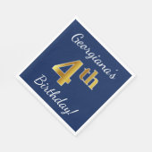 青、金ゴールドフェイク4歳の誕生日+名前をカスタムする スタンダードランチョンナプキン (角)