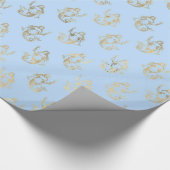 青/金ゴールドマーメイドパターン ラッピングペーパー (角)