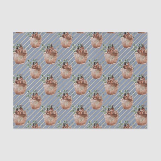 青(金ゴールド斜ストライプめバスケット付) 薄葉紙 (正面)