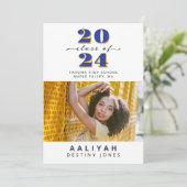 青+金ゴールド王室の写真の卒業発表 案内状 (スタンド正面)