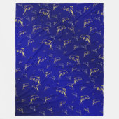 青，金ゴールド，イルカ，魚，自然,水中競技,デザイン, フリースブランケット (正面)