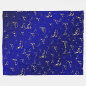 青，金ゴールド，イルカ，魚，自然,水中競技,デザイン, フリースブランケット (正面(横))