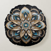 青、金ゴールド、クリスタルマンダララウンドピロー ラウンドクッション (正面)