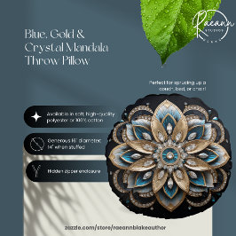 青、金ゴールド、クリスタルマンダララウンドピロー ラウンドクッション