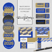 青、金ゴールド、白の卒業写真招待状 招待状