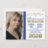 青、金ゴールド、白の卒業式2フォト招待状 招待状 (正面)