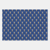 青、金ゴールド、白アールデコ扇花モチーフ ラッピングペーパーシート (正面3)