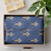 青、金ゴールド、白アールデコ扇花モチーフ 薄葉紙 (ギフト)