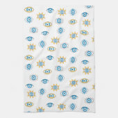 青、金ゴールド、白ギリシャ目マチパターン キッチンタオル (縦)