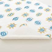 青、金ゴールド、白ギリシャ目マチパターン シェルパブランケット (3/4)