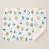 青、金ゴールド、白ギリシャ目マチパターン シェルパブランケット (正面(横))