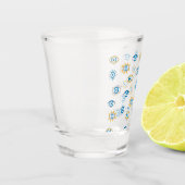 青、金ゴールド、白ギリシャ目マチパターン ショットグラス (左)