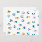 青、金ゴールド、白ギリシャ目マチパターン シーズンポストカード (正面/裏面)