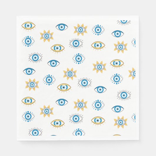 青、金ゴールド、白ギリシャ目マチパターン スタンダードランチョンナプキン (正面)