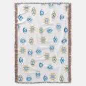 青、金ゴールド、白ギリシャ目マチパターン スローブランケット (正面縦)