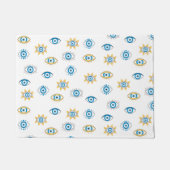 青、金ゴールド、白ギリシャ目マチパターン ドアマット (正面)