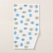 青、金ゴールド、白ギリシャ目マチパターン バスタオルセット (ハンドタオル)