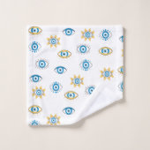 青、金ゴールド、白ギリシャ目マチパターン バスタオルセット (ウォッシュタオル)