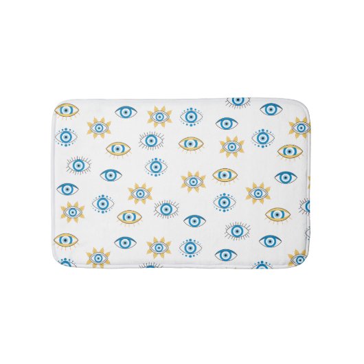 青、金ゴールド、白ギリシャ目マチパターン バスマット (正面)