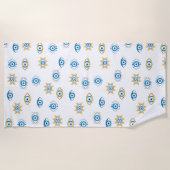 青、金ゴールド、白ギリシャ目マチパターン ビーチタオル (正面)