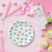 青、金ゴールド、白ギリシャ目マチパターン ペーパープレート (パーティー)