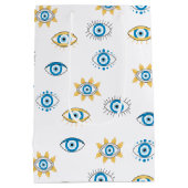 青、金ゴールド、白ギリシャ目マチパターン ミディアムペーパーバッグ (裏面)