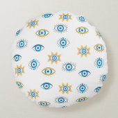 青、金ゴールド、白ギリシャ目マチパターン ラウンドクッション (裏面)