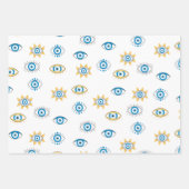 青、金ゴールド、白ギリシャ目マチパターン ラッピングペーパーシート (正面3)