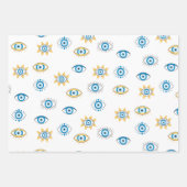 青、金ゴールド、白ギリシャ目マチパターン ラッピングペーパーシート (正面2)