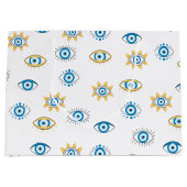 青、金ゴールド、白ギリシャ目マチパターン ラージペーパーバッグ (正面)