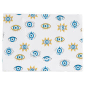 青、金ゴールド、白ギリシャ目マチパターン ラージペーパーバッグ (裏面)