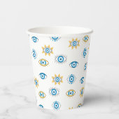 青、金ゴールド、白ギリシャ目マチパターン 紙コップ (裏面)