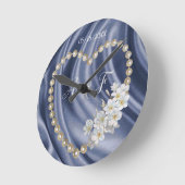 青,金ゴールド,緑,アイボリー,絹と真珠 ラウンド壁時計 (傾斜)