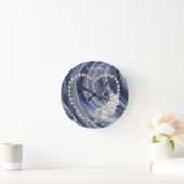 青,金ゴールド,緑,アイボリー,絹と真珠 ラウンド壁時計 (ホーム)