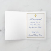 青、金、キリスト教の十字架、ダマスクの感謝カード サンキューカード (内部)