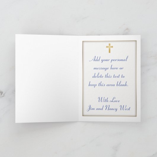 青、金、キリスト教の十字架、ダマスクの感謝カード サンキューカード (内部)