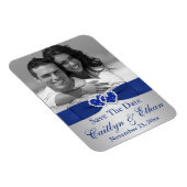 青、銀のハート日付写真マグネットを保存 マグネット (右側)