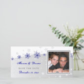 青、銀の灰色のスノーフレークの結婚式の日付を保存 セーブザデート (スタンド正面)