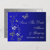 青、銀の蝶の日付はがきを保存 案内ポストカード (正面/裏面)