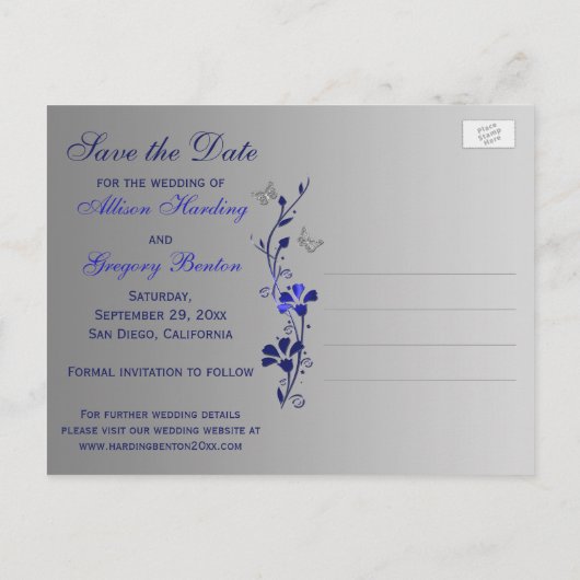 青、銀の蝶の日付はがきを保存 案内ポストカード (裏面)