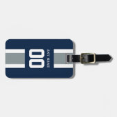 青、銀及び白くストライプのなフットボールジャージー ラゲッジタグ (正面横)