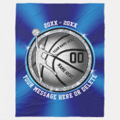 青、銀製の女の子のパーソナライズなバスケットボール毛布 フリースブランケット (正面)